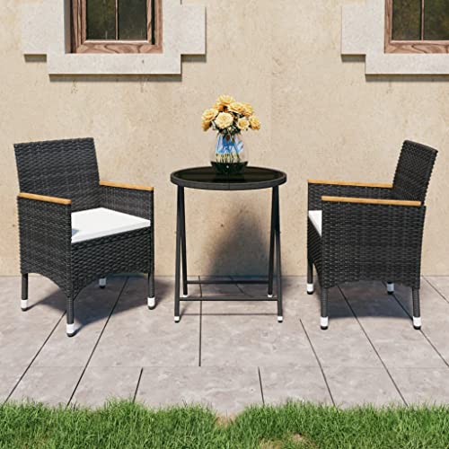 LVHUIDEH 3er Set Gartenmöbel, Bistro-Set Poly Rattan und Hartglas Schwarz von LVHUIDEH