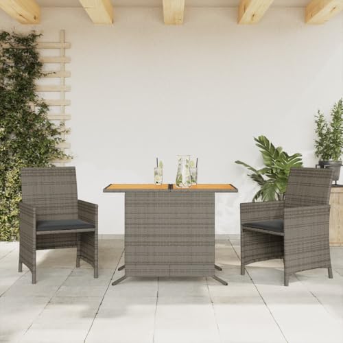 LVHUIDEH 3er Set Gartenmöbel, Bistro-Set mit Kissen, Sitzgruppe, Wetterfest, Terassenmöbel für Garten Terrasse Balkon, Grau Poly Rattan von LVHUIDEH