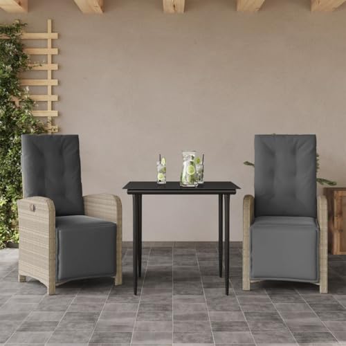 LVHUIDEH 3er Set Gartenmöbel, Bistro-Set mit Kissen Hellgrau Poly Rattan von LVHUIDEH