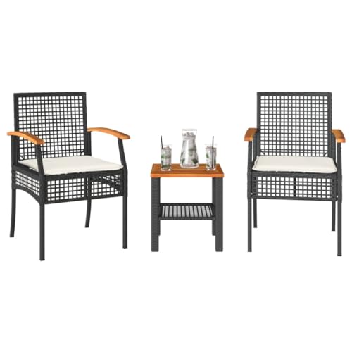 LVHUIDEH 3er Set Gartenmöbel, Bistro-Set mit Kissen Schwarz Poly Rattan Akazienholz LVHUIDEH 3er Set Gartenmöbel, Bistro-Set mit Kissen Schwarz Poly Rattan Akazienholz von LVHUIDEH