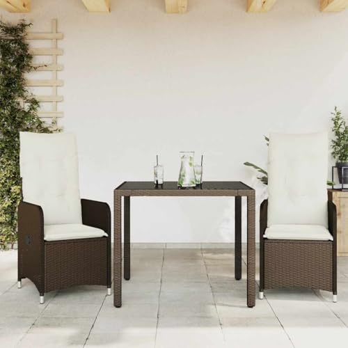 LVHUIDEH 3er Set Gartenmöbel, Garten-Bistro-Set mit Kissen, Sitzgruppe, Wetterfest, Terassenmöbel für Garten Terrasse Balkon, Braun Poly Rattan von LVHUIDEH