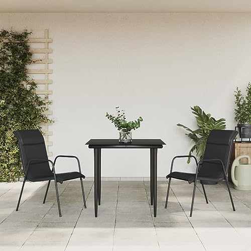 LVHUIDEH 3er Set Gartenmöbel, Garten-Essgruppe, Sitzgruppe, Wetterfest, Terassenmöbel für Garten Terrasse Balkon, Schwarz Stahl und Textilene von LVHUIDEH