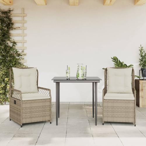 LVHUIDEH 3er Set Gartenmöbel, Garten-Essgruppe mit Kissen, Sitzgruppe, Wetterfest, Terassenmöbel für Garten Terrasse Balkon, Beige Poly Rattan von LVHUIDEH