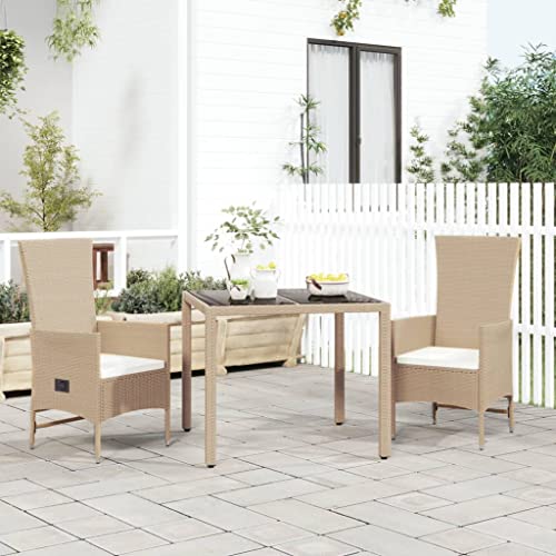 LVHUIDEH 3er Set Gartenmöbel, Garten-Essgruppe mit Kissen, Sitzgruppe, Wetterfest, Terassenmöbel für Garten Terrasse Balkon, Beige Poly Rattan von LVHUIDEH