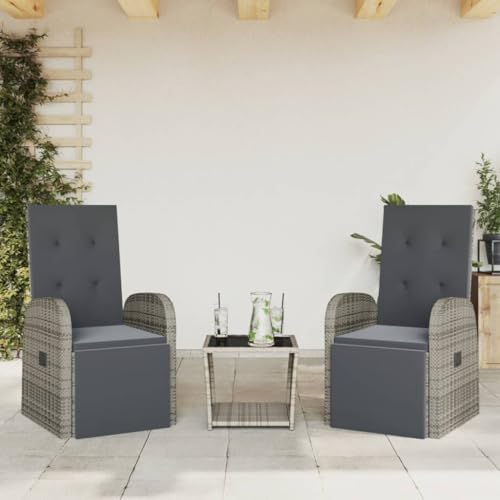 LVHUIDEH 3er Set Gartenmöbel, Garten-Essgruppe mit Kissen, Sitzgruppe, Wetterfest, Terassenmöbel für Garten Terrasse Balkon, Grau Poly Rattan von LVHUIDEH