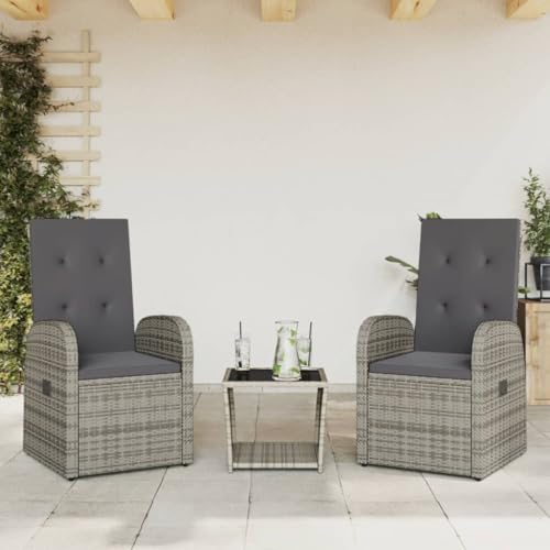LVHUIDEH 3er Set Gartenmöbel, Garten-Essgruppe mit Kissen, Sitzgruppe, Wetterfest, Terassenmöbel für Garten Terrasse Balkon, Grau Poly Rattan von LVHUIDEH