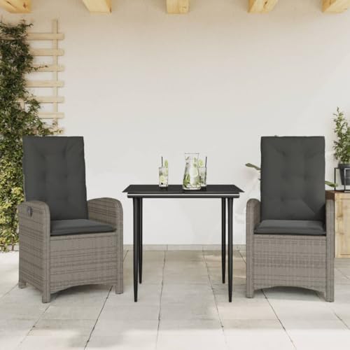 LVHUIDEH 3er Set Gartenmöbel, Garten-Essgruppe mit Kissen, Sitzgruppe, Wetterfest, Terassenmöbel für Garten Terrasse Balkon, Grau Poly Rattan von LVHUIDEH