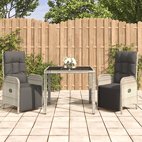 LVHUIDEH 3er Set Gartenmöbel, Garten-Essgruppe mit Kissen, Sitzgruppe, Wetterfest, Terassenmöbel für Garten Terrasse Balkon, Grau Poly Rattan von LVHUIDEH