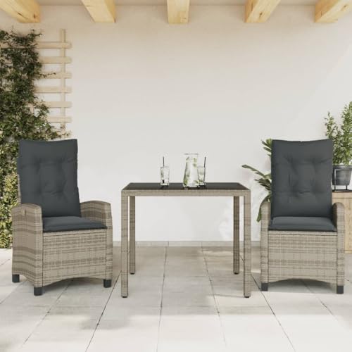 LVHUIDEH 3er Set Gartenmöbel, Garten-Essgruppe mit Kissen, Sitzgruppe, Wetterfest, Terassenmöbel für Garten Terrasse Balkon, Grau Poly Rattan von LVHUIDEH