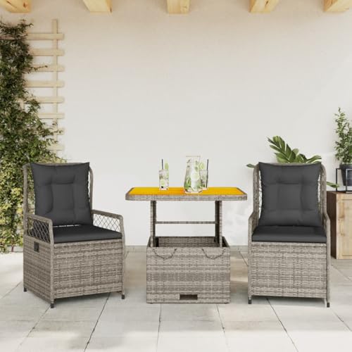 LVHUIDEH 3er Set Gartenmöbel, Garten-Essgruppe mit Kissen, Sitzgruppe, Wetterfest, Terassenmöbel für Garten Terrasse Balkon, Grau Poly Rattan von LVHUIDEH