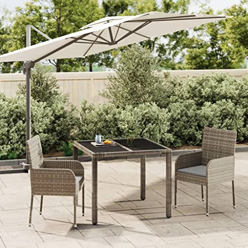 LVHUIDEH 3er Set Gartenmöbel, Garten-Essgruppe mit Kissen, Sitzgruppe, Wetterfest, Terassenmöbel für Garten Terrasse Balkon, Grau Poly Rattan von LVHUIDEH