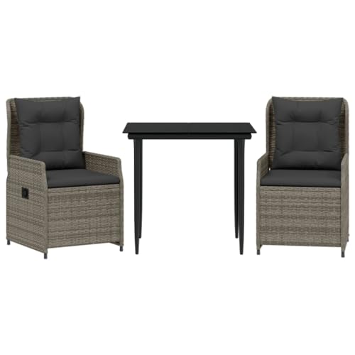 LVHUIDEH 3er Set Gartenmöbel, Garten-Essgruppe mit Kissen, Sitzgruppe, Wetterfest, Terassenmöbel für Garten Terrasse Balkon, Grau Poly Rattan von LVHUIDEH