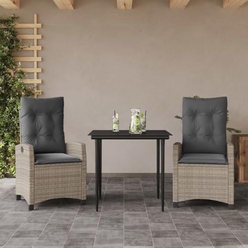 LVHUIDEH 3er Set Gartenmöbel, Garten-Essgruppe mit Kissen, Sitzgruppe, Wetterfest, Terassenmöbel für Garten Terrasse Balkon, Hellgrau Poly Rattan von LVHUIDEH