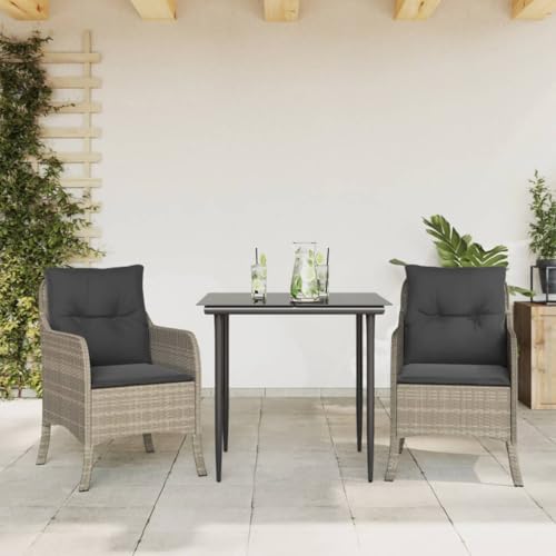 LVHUIDEH 3er Set Gartenmöbel, Garten-Essgruppe mit Kissen, Sitzgruppe, Wetterfest, Terassenmöbel für Garten Terrasse Balkon, Hellgrau Poly Rattan von LVHUIDEH