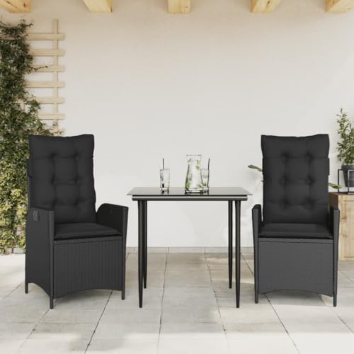 LVHUIDEH 3er Set Gartenmöbel, Garten-Essgruppe mit Kissen, Sitzgruppe, Wetterfest, Terassenmöbel für Garten Terrasse Balkon, Schwarz Poly Rattan von LVHUIDEH