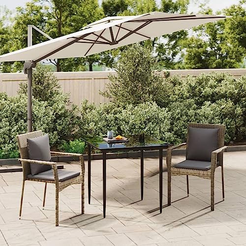 LVHUIDEH 3er Set Gartenmöbel, Garten-Essgruppe mit Kissen, Sitzgruppe, Wetterfest, Terassenmöbel für Garten Terrasse Balkon, Schwarz und Grau Poly Rattan von LVHUIDEH