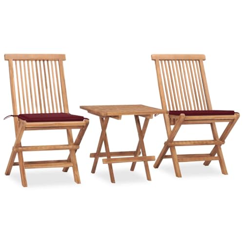 LVHUIDEH 3er Set Gartenmöbel, Garten-Essgruppe mit Kissen Klappbar Massivholz Teak von LVHUIDEH