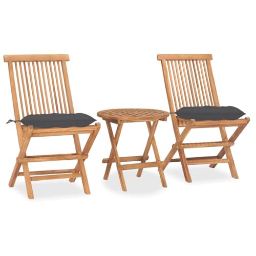 LVHUIDEH 3er Set Gartenmöbel, Garten-Essgruppe mit Kissen Klappbar Massivholz Teak von LVHUIDEH