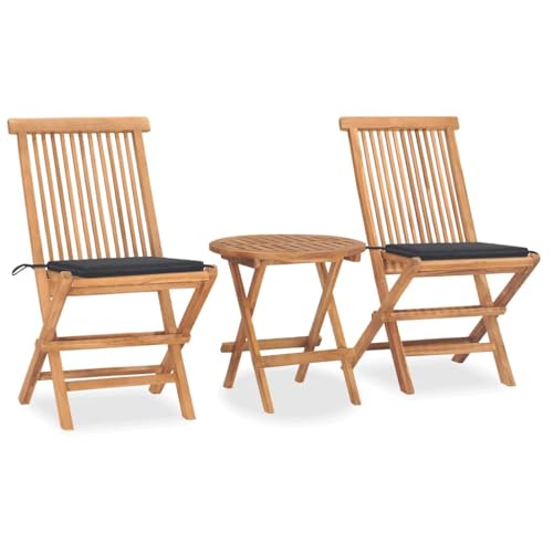LVHUIDEH 3er Set Gartenmöbel, Garten-Essgruppe mit Kissen Klappbar Massivholz Teak von LVHUIDEH