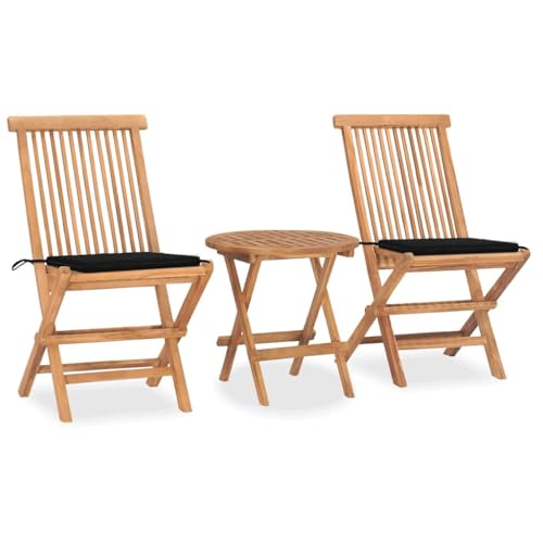 LVHUIDEH 3er Set Gartenmöbel, Garten-Essgruppe mit Kissen Klappbar Massivholz Teak von LVHUIDEH