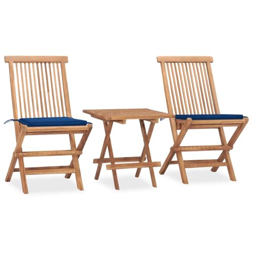 LVHUIDEH 3er Set Gartenmöbel, Garten-Essgruppe mit Kissen Klappbar Massivholz Teak von LVHUIDEH