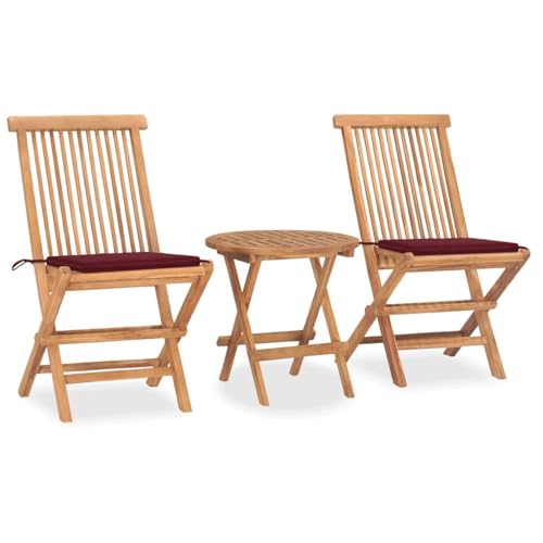 LVHUIDEH 3er Set Gartenmöbel, Garten-Essgruppe mit Kissen Klappbar Massivholz Teak von LVHUIDEH