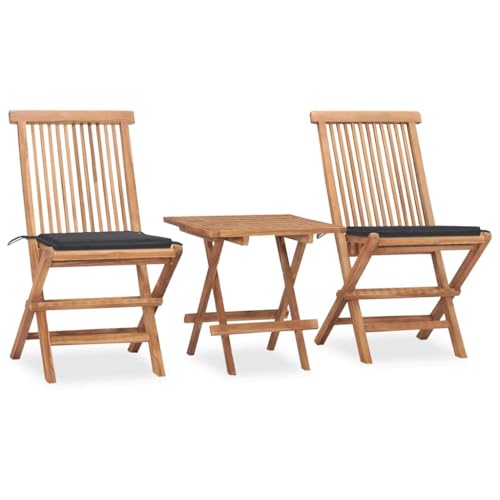 LVHUIDEH 3er Set Gartenmöbel, Garten-Essgruppe mit Kissen Klappbar Massivholz Teak von LVHUIDEH