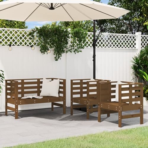 LVHUIDEH 3er Set Gartenmöbel, Garten-Lounge-Set, Sitzgruppe, Wetterfest, Terassenmöbel für Garten Terrasse Balkon, Honigbraun Massivholz Kiefer von LVHUIDEH