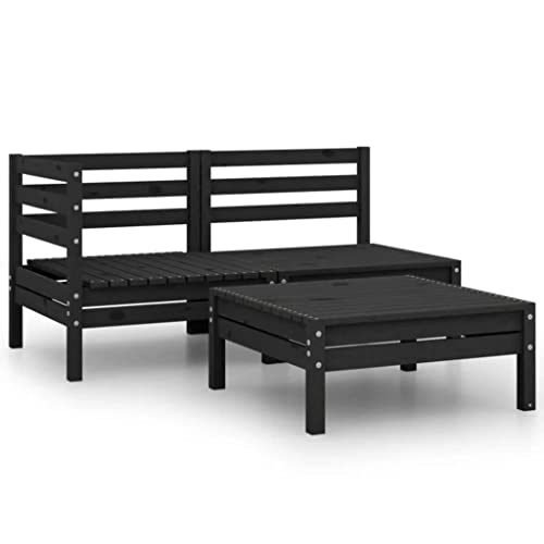 LVHUIDEH 3er Set Gartenmöbel, Garten-Lounge-Set, Sitzgruppe, Wetterfest, Terassenmöbel für Garten Terrasse Balkon, Massivholz Kiefer Schwarz von LVHUIDEH