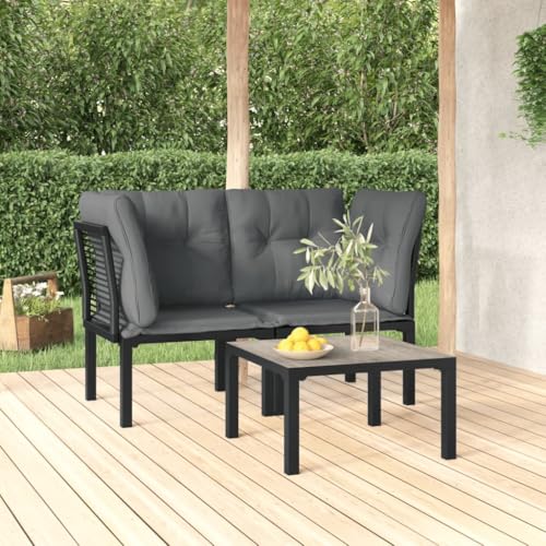 LVHUIDEH 3er Set Gartenmöbel, Garten-Lounge-Set, Sitzgruppe, Wetterfest, Terassenmöbel für Garten Terrasse Balkon, Schwarz und Grau Poly Rattan von LVHUIDEH
