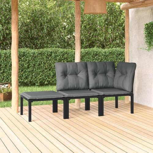 LVHUIDEH 3er Set Gartenmöbel, Garten-Lounge-Set, Sitzgruppe, Wetterfest, Terassenmöbel für Garten Terrasse Balkon, Schwarz und Grau Poly Rattan von LVHUIDEH