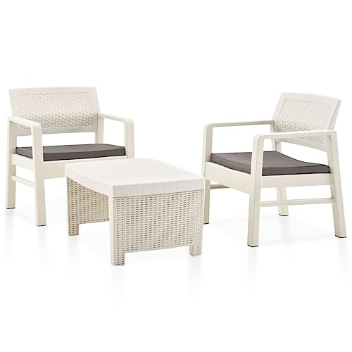 LVHUIDEH 3er Set Gartenmöbel, Garten-Lounge-Set Kunststoff Weiß von LVHUIDEH