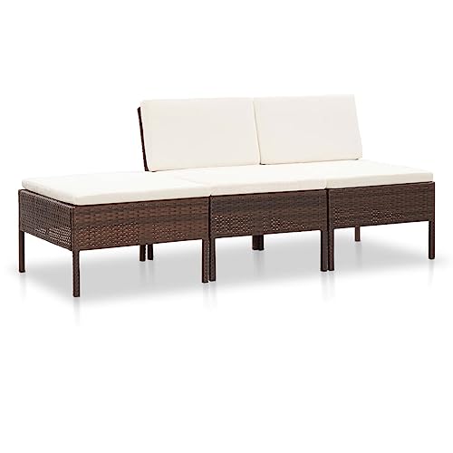 LVHUIDEH 3er Set Gartenmöbel, Garten-Lounge-Set mit Auflagen, Sitzgruppe, Wetterfest Balkonmöbel für Garten Terrasse Balkon, Poly Rattan Braun von LVHUIDEH