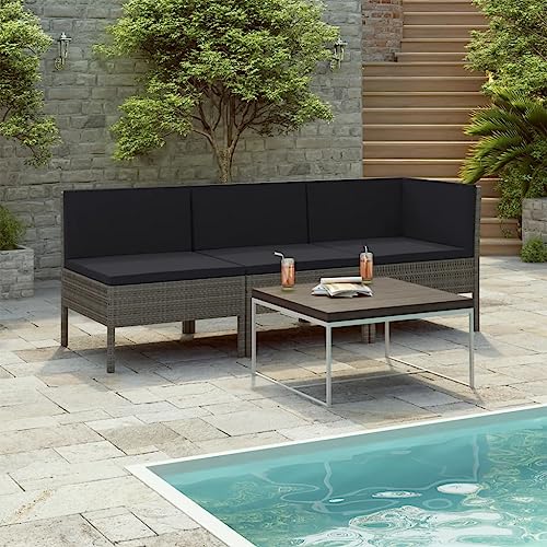 LVHUIDEH 3er Set Gartenmöbel, Garten-Lounge-Set mit Auflagen, Sitzgruppe, Wetterfest Balkonmöbel für Garten Terrasse Balkon, Poly Rattan Grau von LVHUIDEH