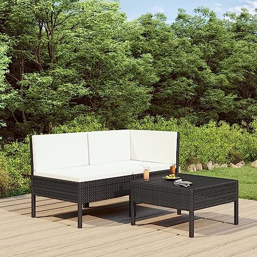 LVHUIDEH 3er Set Gartenmöbel, Garten-Lounge-Set mit Auflagen, Sitzgruppe, Wetterfest Balkonmöbel für Garten Terrasse Balkon, Poly Rattan Schwarz von LVHUIDEH