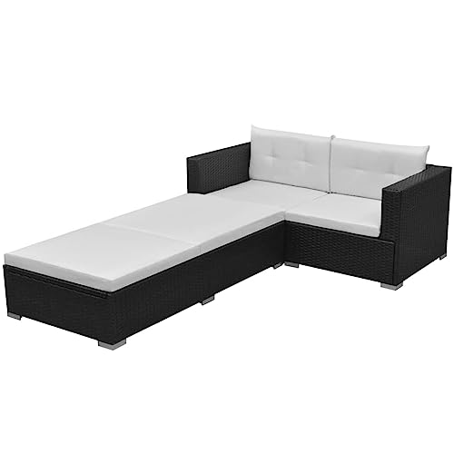LVHUIDEH 3er Set Gartenmöbel, Garten-Lounge-Set mit Auflagen, Sitzgruppe, Wetterfest Balkonmöbel für Garten Terrasse Balkon, Poly Rattan Schwarz von LVHUIDEH