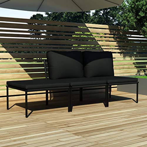 LVHUIDEH 3er Set Gartenmöbel, Garten-Lounge-Set mit Auflagen, Sitzgruppe, Wetterfest Balkonmöbel für Garten Terrasse Balkon, Schwarz PVC von LVHUIDEH