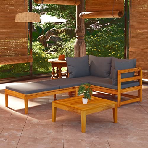 LVHUIDEH 3er Set Gartenmöbel, Garten-Lounge-Set mit Dunkelgrauen Kissen Massivholz Akazie von LVHUIDEH