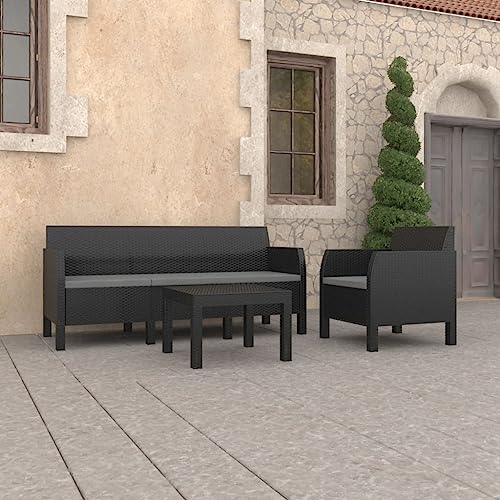 LVHUIDEH 3er Set Gartenmöbel, Garten-Lounge-Set mit Kissen, Sitzgruppe, Wetterfest Balkonmöbel für Garten Terrasse Balkon, PP Rattan Anthrazit von LVHUIDEH