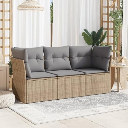LVHUIDEH 3er Set Gartenmöbel, Garten-Sofagarnitur mit Kissen, Sitzgruppe, Wetterfest, Terassenmöbel für Garten Terrasse Balkon, Beige Poly Rattan von LVHUIDEH