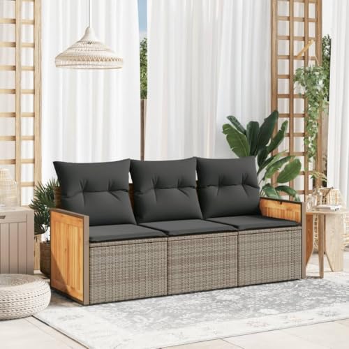LVHUIDEH 3er Set Gartenmöbel, Garten-Sofagarnitur mit Kissen, Sitzgruppe, Wetterfest, Terassenmöbel für Garten Terrasse Balkon, Grau Poly Rattan von LVHUIDEH