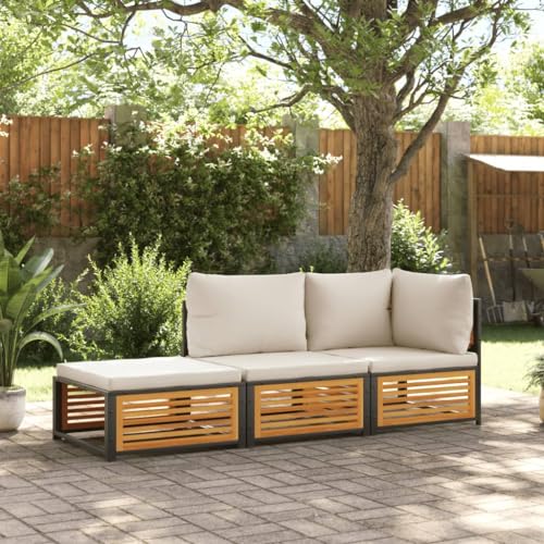 LVHUIDEH 3er Set Gartenmöbel, Garten-Sofagarnitur mit Kissen, Sitzgruppe, Wetterfest, Terassenmöbel für Garten Terrasse Balkon, Massivholz Akazie von LVHUIDEH