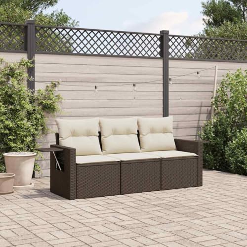 LVHUIDEH 3er Set Gartenmöbel, Garten-Sofagarnitur mit Kissen, Sitzgruppe, Wetterfest Terassenmöbel, Braun Poly Rattan von LVHUIDEH