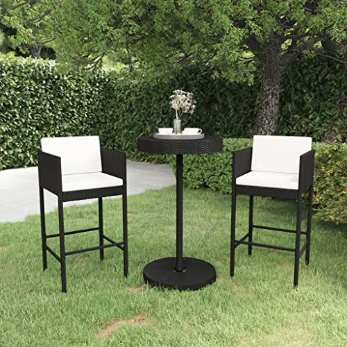 LVHUIDEH 3er Set Gartenmöbel, GartenBistro-Set, Sitzgruppe, Wetterfest, Terassenmöbel für Garten Terrasse Balkon, mit Kissen Poly Rattan Schwarz von LVHUIDEH