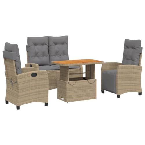 LVHUIDEH 4er Set Gartenmöbel, Garten-Essgruppe mit Kissen, Sitzgruppe, Wetterfest, Terassenmöbel für Garten Terrasse Balkon, Beige Poly Rattan von LVHUIDEH