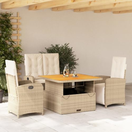 LVHUIDEH 4er Set Gartenmöbel, Garten-Essgruppe mit Kissen, Sitzgruppe, Wetterfest, Terassenmöbel für Garten Terrasse Balkon, Beige Poly Rattan von LVHUIDEH