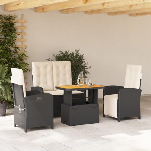 LVHUIDEH 4er Set Gartenmöbel, Garten-Essgruppe mit Kissen, Sitzgruppe, Wetterfest, Terassenmöbel für Garten Terrasse Balkon, Schwarz Poly Rattan von LVHUIDEH