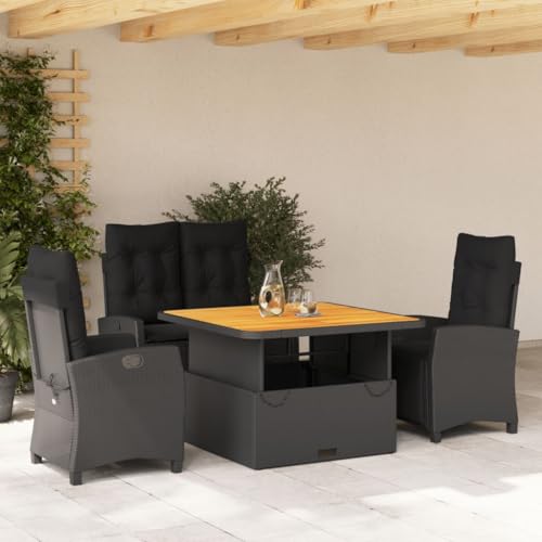 LVHUIDEH 4er Set Gartenmöbel, Garten-Essgruppe mit Kissen, Sitzgruppe, Wetterfest, Terassenmöbel für Garten Terrasse Balkon, Schwarz Poly Rattan von LVHUIDEH