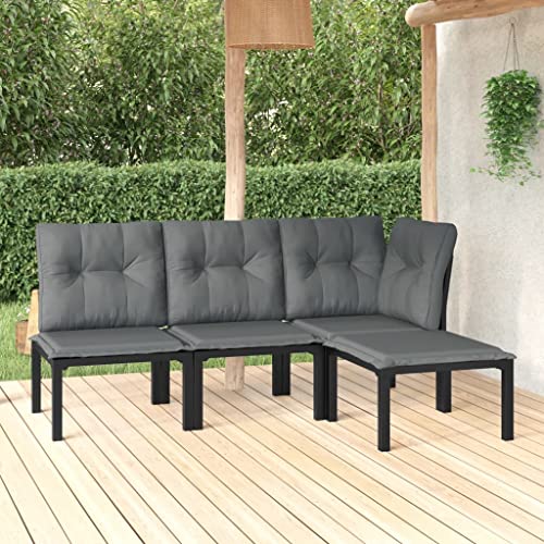 LVHUIDEH 4er Set Gartenmöbel, Garten-Lounge-Set, Sitzgruppe, Wetterfest, Terassenmöbel für Garten Terrasse Balkon, Schwarz und Grau Poly Rattan von LVHUIDEH