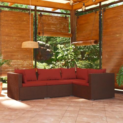 LVHUIDEH 4er Set Gartenmöbel, Garten-Lounge-Set mit Auflagen, Sitzgruppe, Wetterfest Balkonmöbel für Garten Terrasse Balkon, Poly Rattan Braun von LVHUIDEH